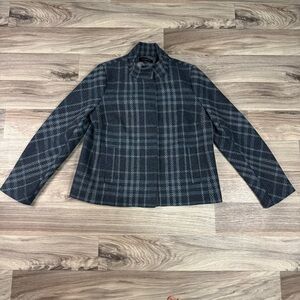 Talbots Women's Wool Blend Blue Plaid Snap Closure Coat Size 12